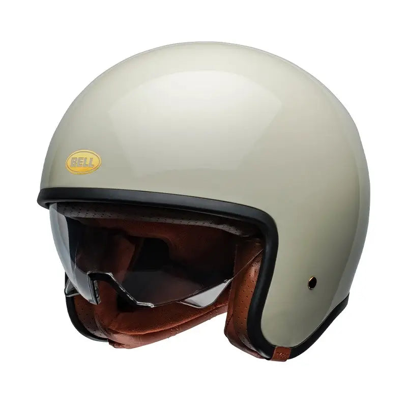 Casco Jet Vintage Tx501 Ece06 In Fibra Bianco Lucido con Visierino Bell