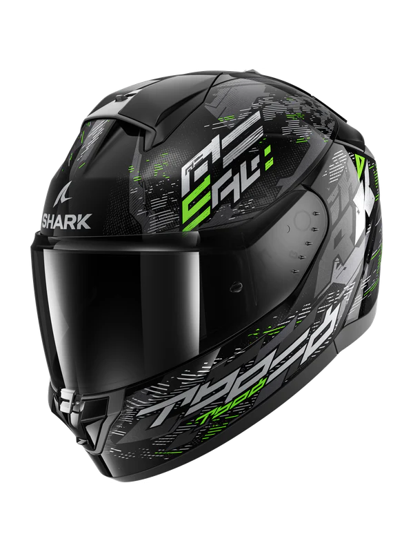 Ridill 2 Molokai Black Silver Green Casco Integrale Doppia Visiera Shark