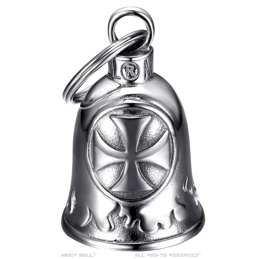 Guardian Bell Campanella Porta Fortuna Moto 316l Acciao Croce Di Cavaliere Dell'ordine Dei Templari