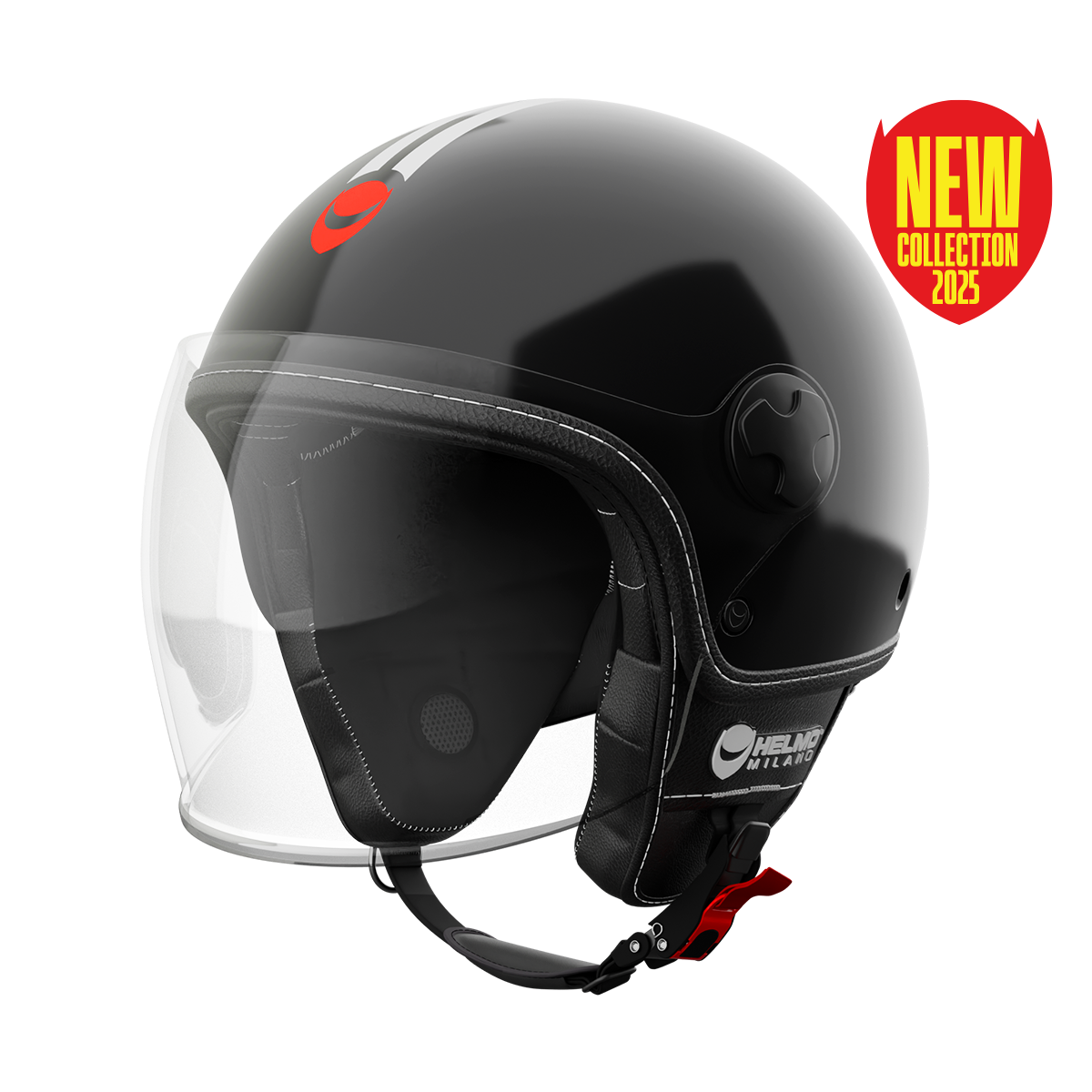 Veloce Shiny Black Casco Jet Nero Lucido Visiera Lunga Helmo Milano