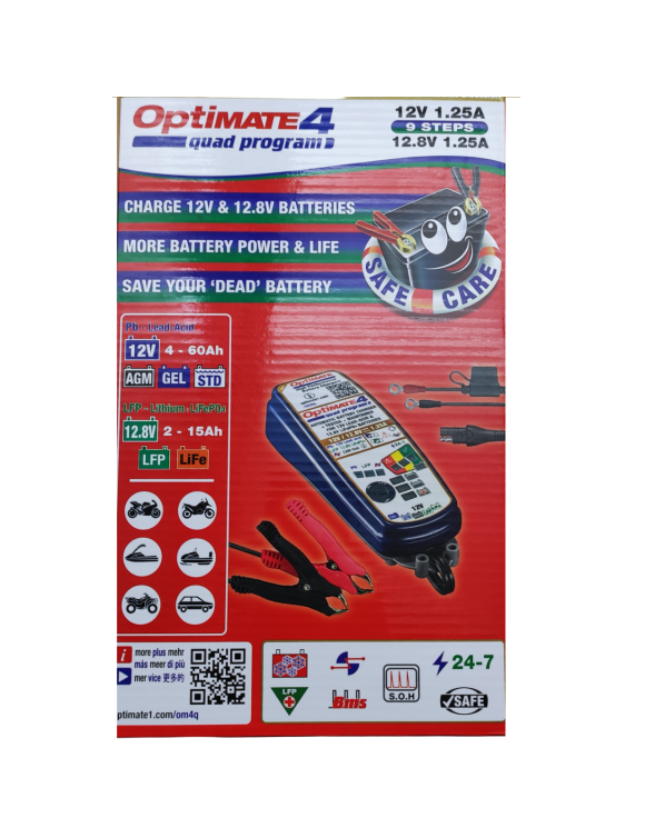 Optimate 4 Quad.program.serie Gold: Caricabatterie e Mantenitore Per Batterie 12v / 12,8v 1,25a