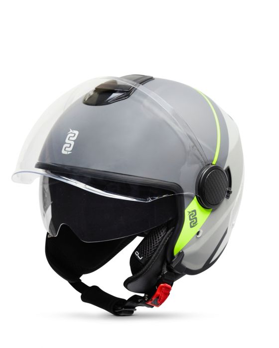 Casco Viaggio Grey/yellow Stripe Jet Doppia Visiera Oj