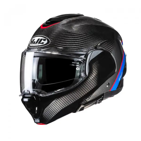 F100 Carbon Stan Mc21 Casco Convertibile In Carbonio Blu Cromed/red Hjc
