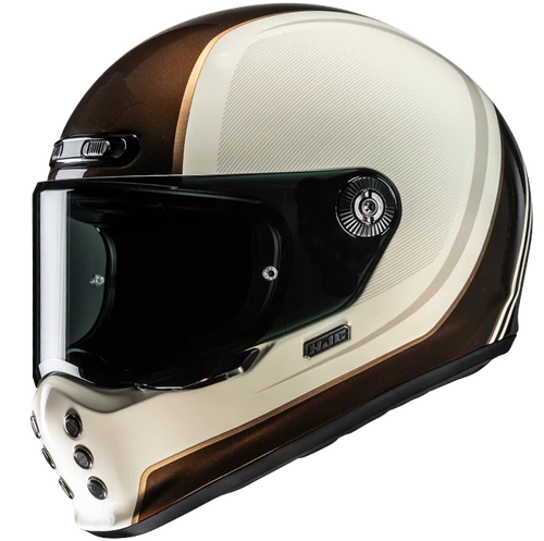 V-10 Casco Vintage Integrale In Fibra Hodu Panna-grigio-brown Hjc
