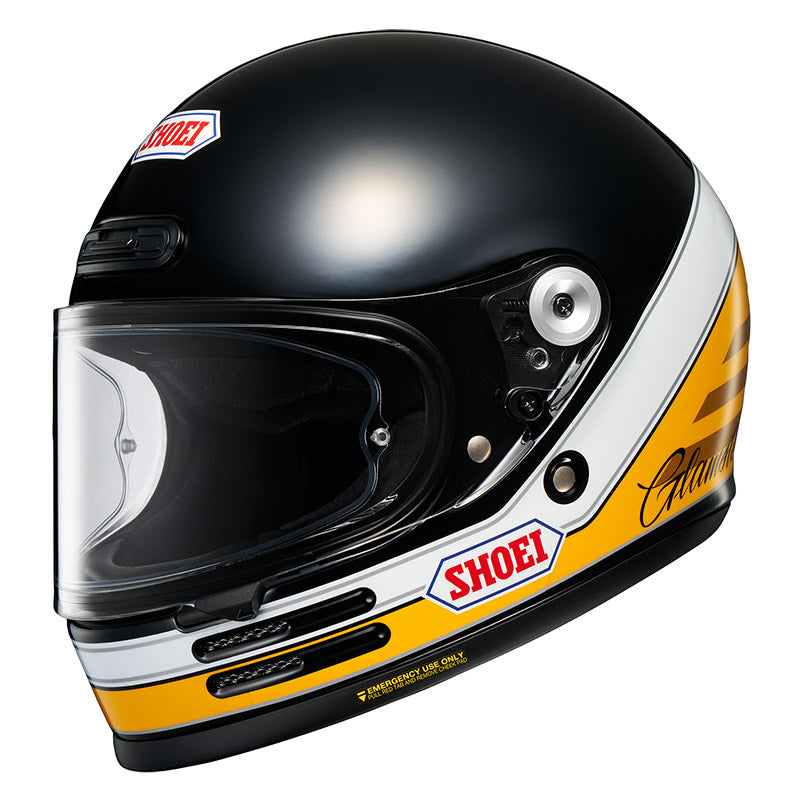 Glamster 06 Abiding Tc-3 Nero-bianco-giallo Casco Integrale In Fibra Vintage Shoei