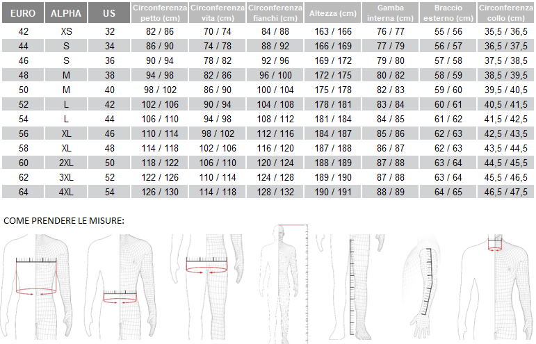 tabella taglie abbigliamento moto uomo dainese