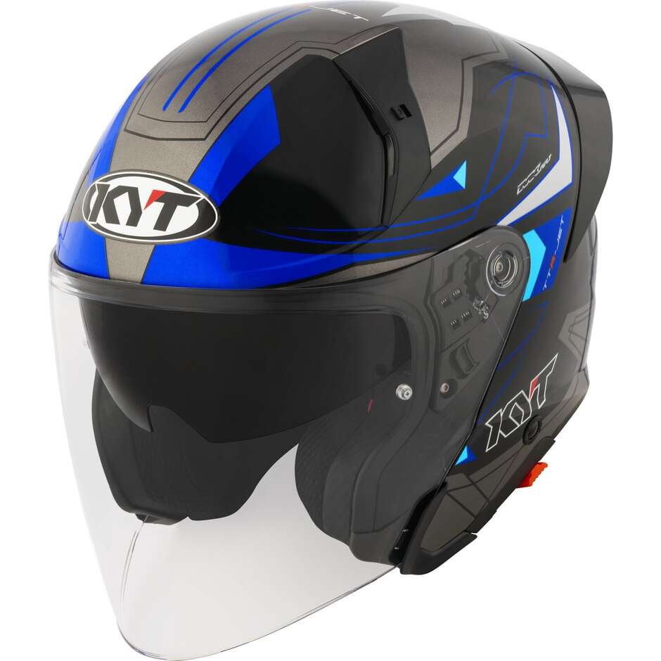 Ttr-jet Led Black/blue E06 Casco Jet Doppia Visiera Kyt