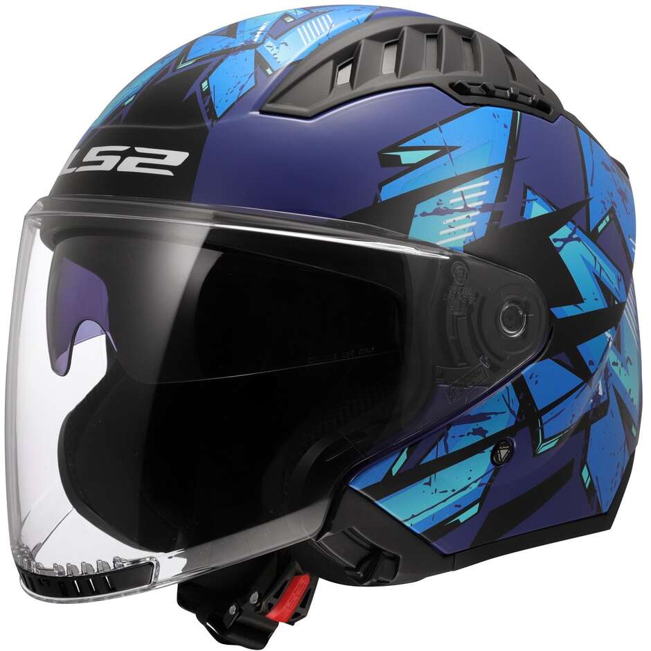 Of600 Copter Ii Kanji Blue-06 Casco Jet con Doppia Visiera Ls2