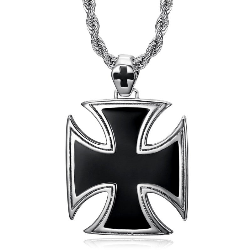 Ciondolo Croce Pattee Nero Maltese Biker Catena