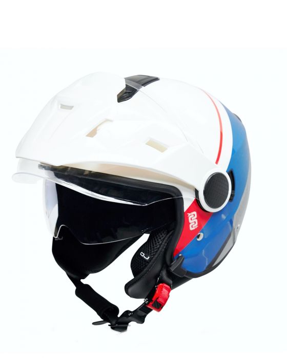 Casco Jet Viaggio Adv White/blue/red con Frontino e Visierino Del Sole Oj