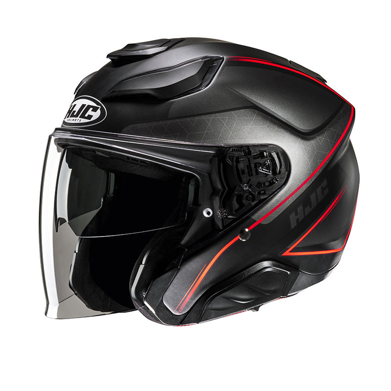 F31 Ludi Argento Nero Rosso Casco Jet In Fibra Composite Hjc