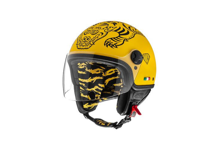 Iuter Yellow Black Tiger Casco Demi-jet con Visiera Helmo Milano