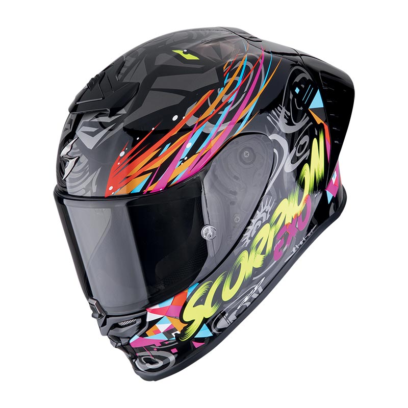 Exo-r1 Evo Ii Air Savage Nero-blu-rosa Casco Integrale In Fibra Scorpion